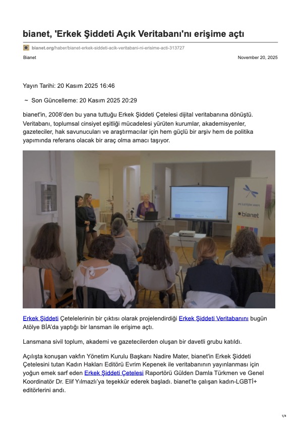 bianet, 'Erkek Şiddeti Açık Veritabanı'nı erişime açtı