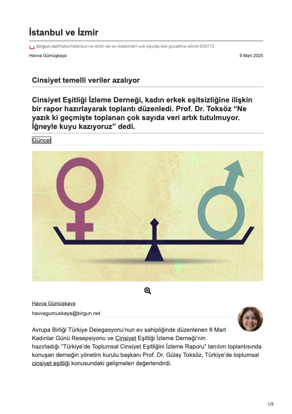 Cinsiyet temelli veriler azalıyor