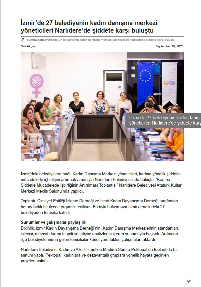İzmir’de 27 belediyenin kadın danışma merkeziyöneticileri Narlıdere’de şiddete karşı buluştu
