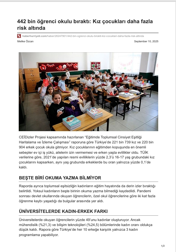 442 bin öğrenci okulu bıraktı: Kız çocukları daha fazla  risk altında