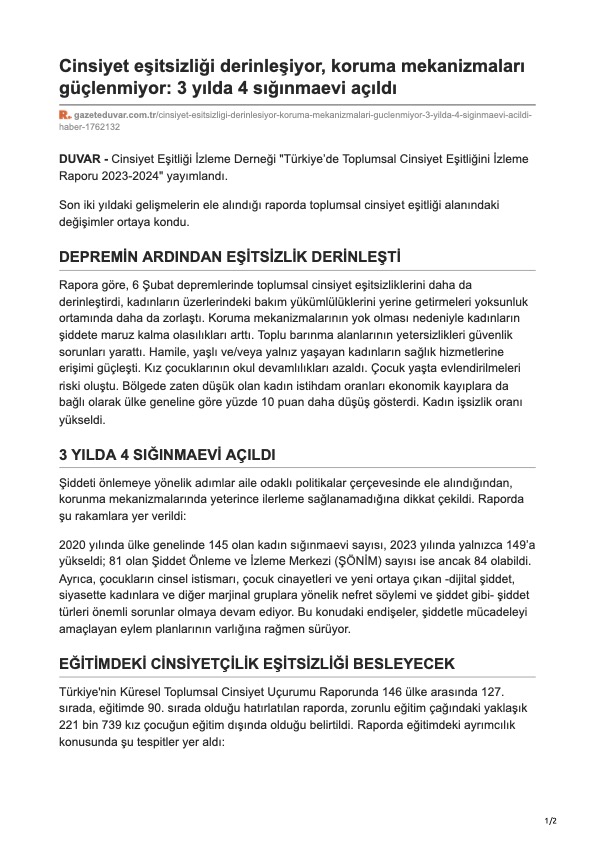 Cinsiyet eşitsizliği derinleşiyor, koruma mekanizmaları güçlenmiyor: 3 yılda 4 sığınmaevi açıldı