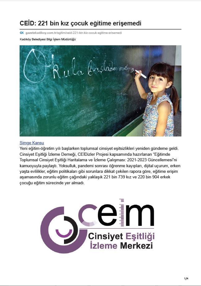 CEİD: 221 bin kız çocuk eğitime erişemedi