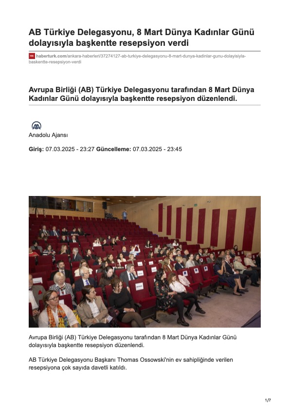 AB Türkiye Delegasyonu, 8 Mart Dünya Kadınlar Günü dolayısıyla başkentte resepsiyon verdi