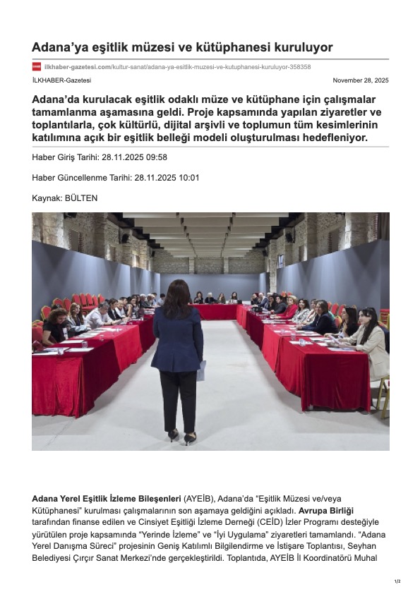 Adana’ya Eşitlik Müzesi ve Kütüphanesi Kuruluyor