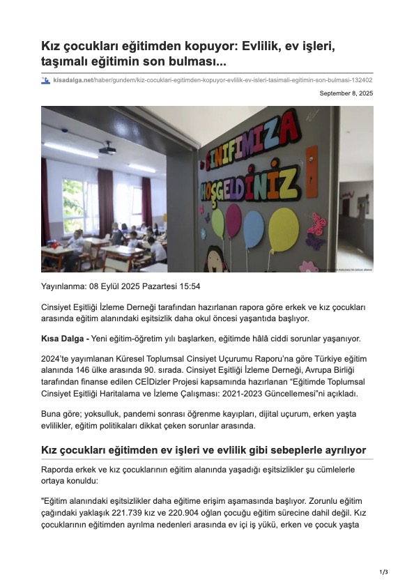 Kız çocukları eğitimden kopuyor: Evlilik, ev işleri, taşımalı eğitimin son bulması...