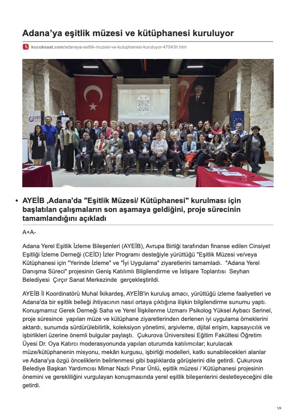 Adana’ya Eşitlik Müzesi ve Kütüphanesi Kuruluyor