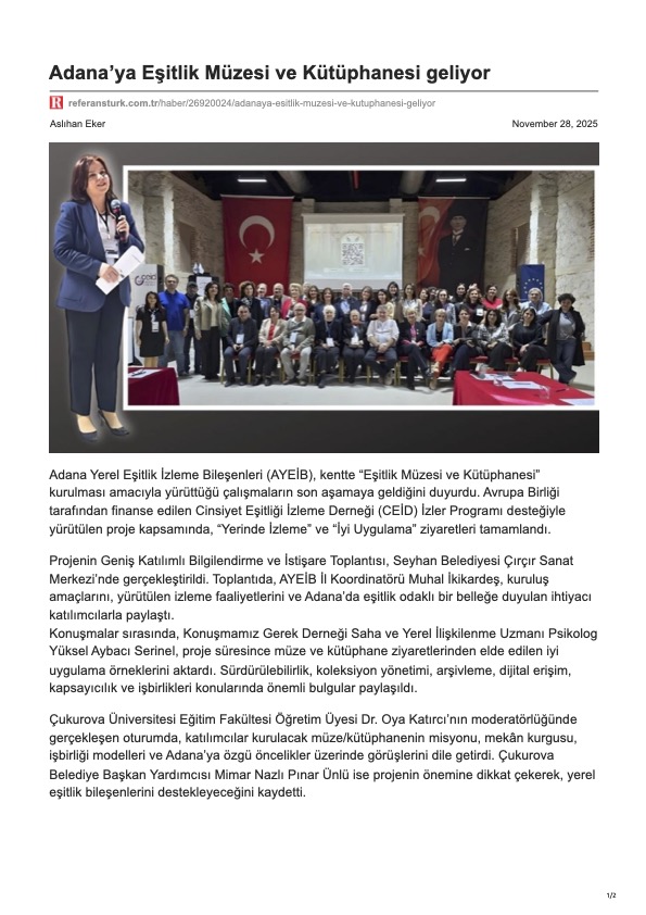 Adana’ya Eşitlik Müzesi ve Kütüphanesi Geliyor