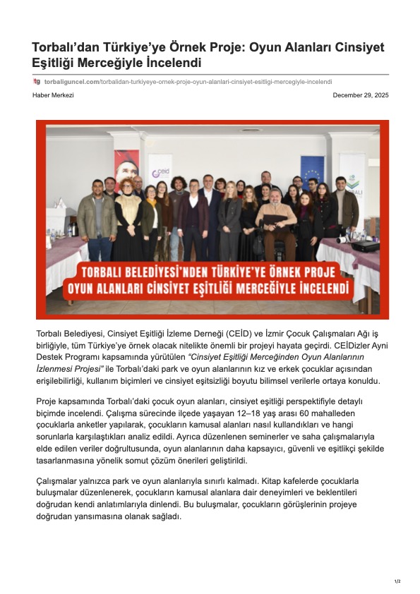 Torbalı’dan Türkiye’ye Örnek Proje: Oyun Alanları Cinsiyet Eşitliği Merceğiyle İncelendi